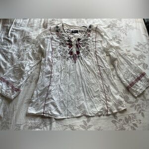 Biya Johnny Was White Embroidered Blouse Top Medium Peasant Cottagecore Boho